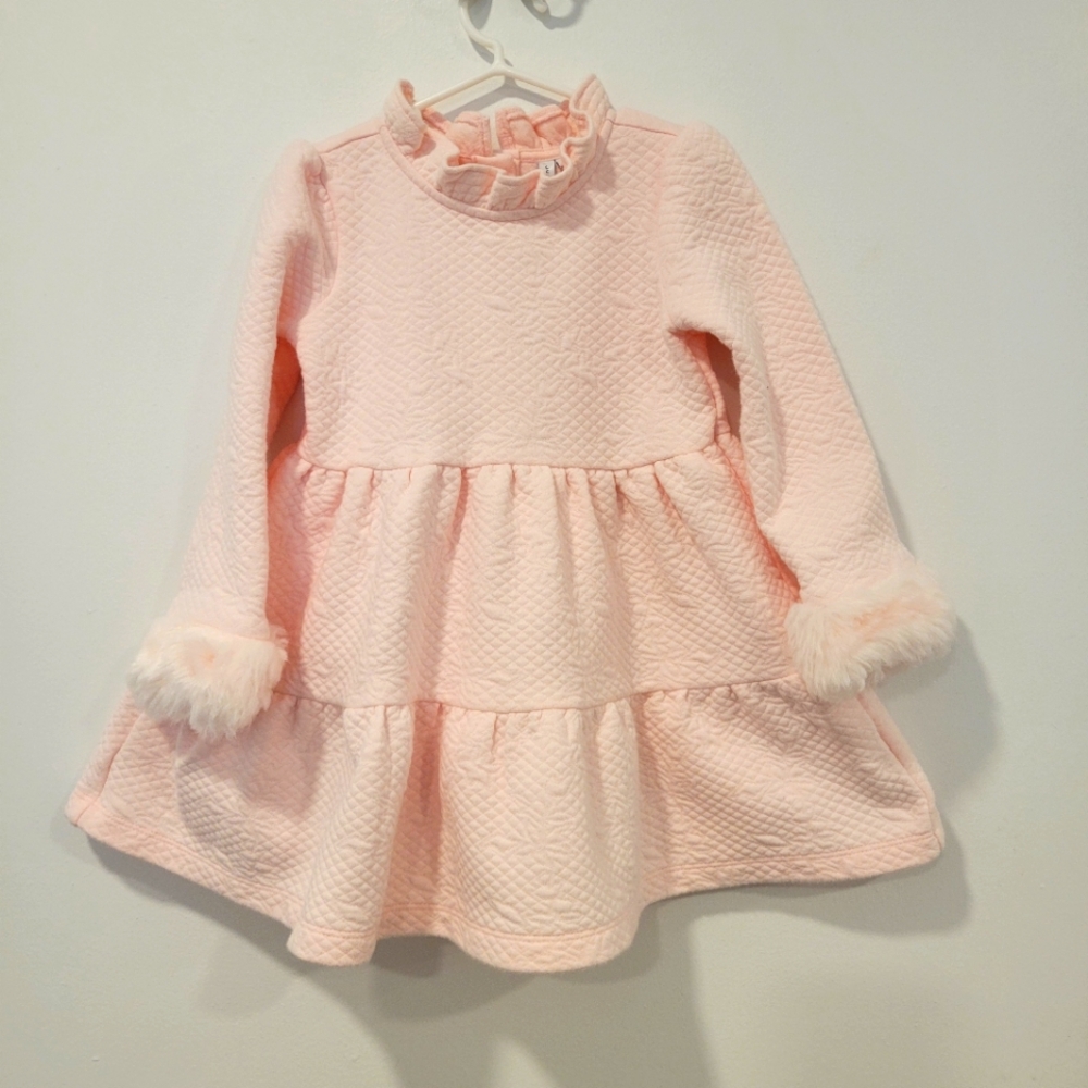 Janie and Jack Pink Quilted Ruffle Collar Dress with Faux Fur Cuffs